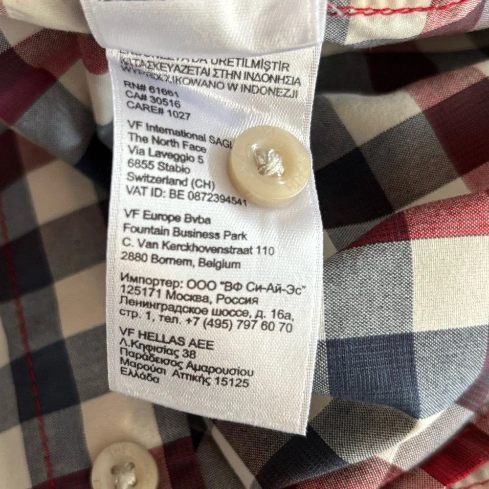 The North Face Red White Blue Checks Plaid Button Down SS Casual Shirt Size XL